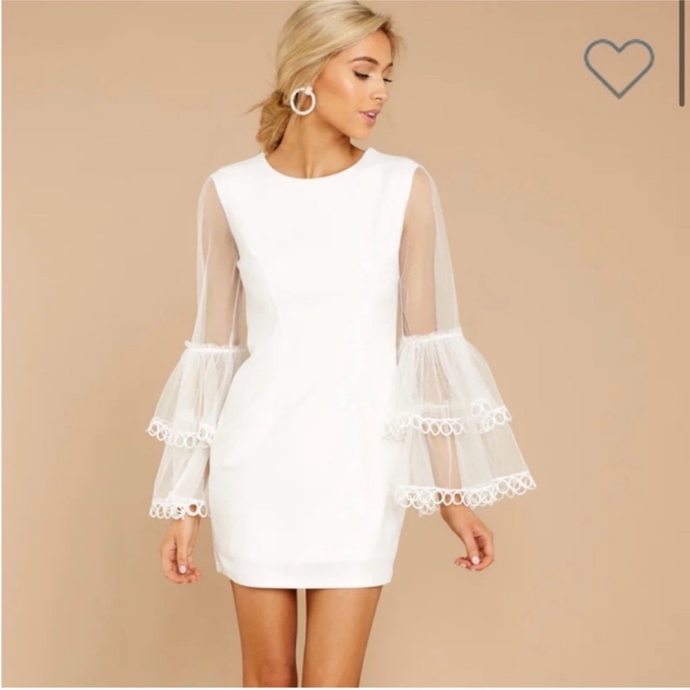 Pink Lilly White dress with retro bell sleeves